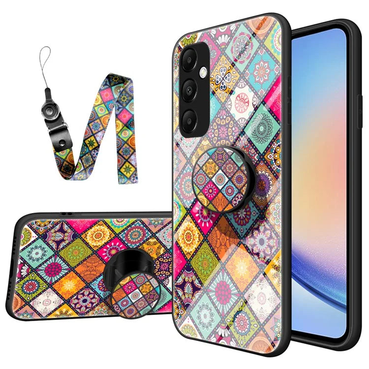 For Samsung Galaxy A35 5G Kickstand Case Tempered Glass+PC+TPU Phone Cover