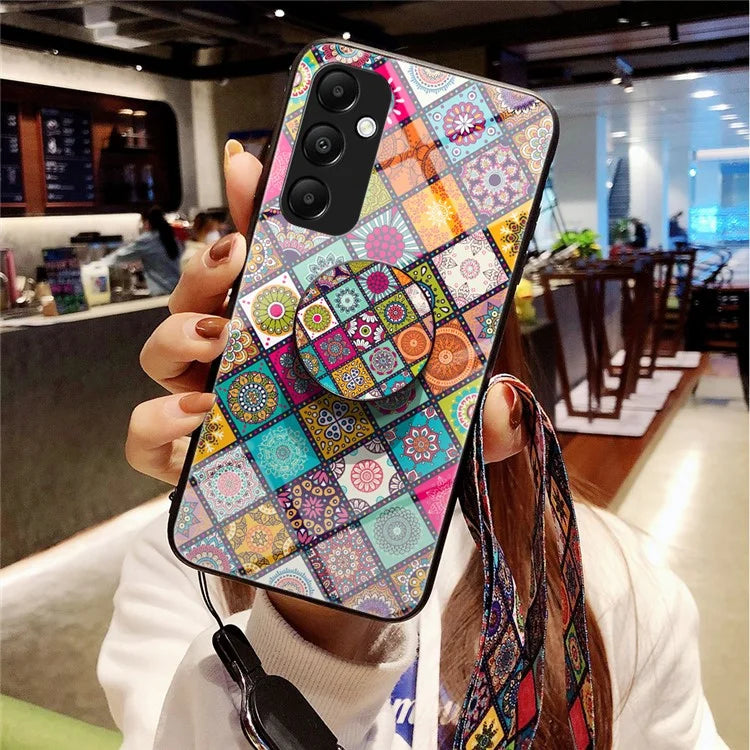 For Samsung Galaxy A35 5G Kickstand Case Tempered Glass+PC+TPU Phone Cover