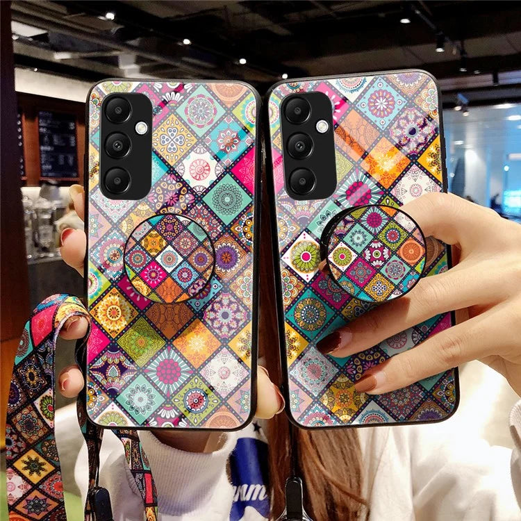 For Samsung Galaxy A35 5G Kickstand Case Tempered Glass+PC+TPU Phone Cover