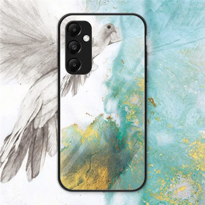 For Samsung Galaxy A35 5G Case Marble Pattern Tempered Glass+PC+TPU Cover