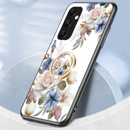 For Samsung Galaxy A35 5G Tempered Glass Case Ring Kickstand Phone Cover