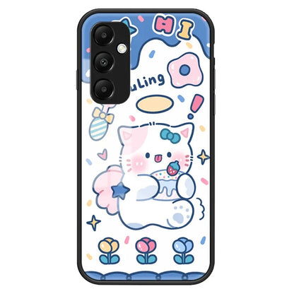For Samsung Galaxy A55 5G Tempered Glass+PC+TPU Case Cartoon Pattern Phone Cover