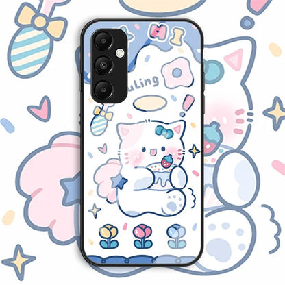 For Samsung Galaxy A55 5G Tempered Glass+PC+TPU Case Cartoon Pattern Phone Cover