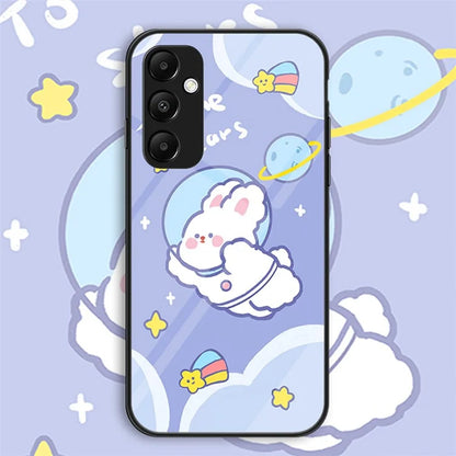 For Samsung Galaxy A55 5G Tempered Glass+PC+TPU Case Cartoon Pattern Phone Cover