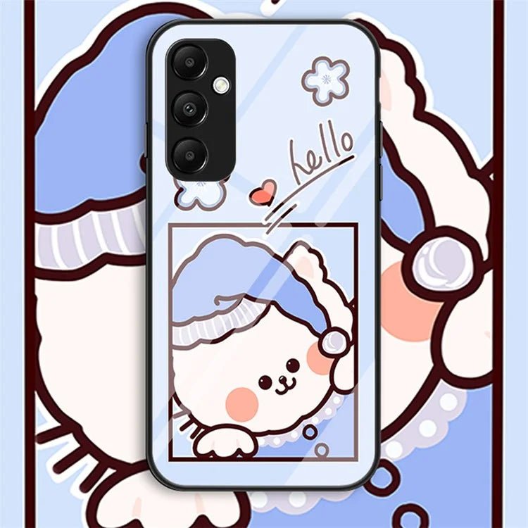 For Samsung Galaxy A55 5G Tempered Glass+PC+TPU Case Cartoon Pattern Phone Cover
