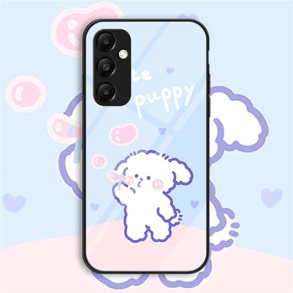 For Samsung Galaxy A55 5G Tempered Glass+PC+TPU Case Cartoon Pattern Phone Cover