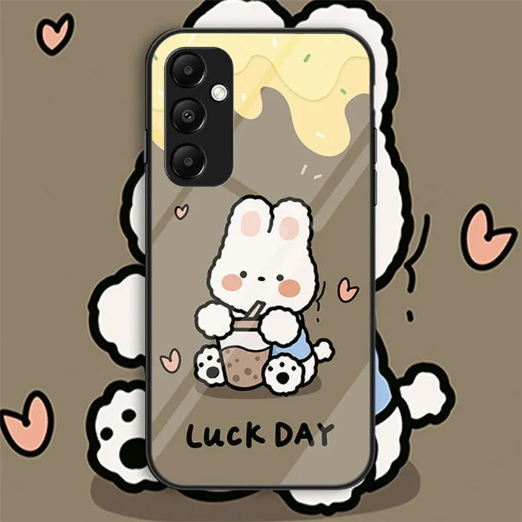 For Samsung Galaxy A55 5G Tempered Glass+PC+TPU Case Cartoon Pattern Phone Cover