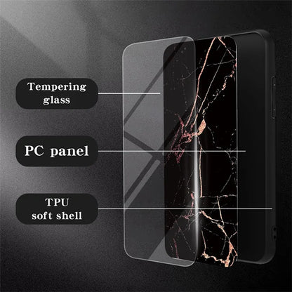 For Samsung Galaxy A55 5G Tempered Glass Back Case Marble Pattern Phone Cover