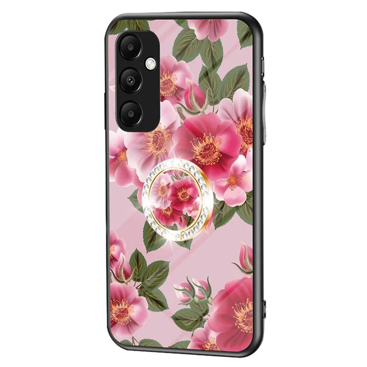For Samsung Galaxy A55 5G Kickstand Case Flower Pattern Tempered Glass Cover