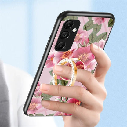 For Samsung Galaxy A55 5G Kickstand Case Flower Pattern Tempered Glass Cover