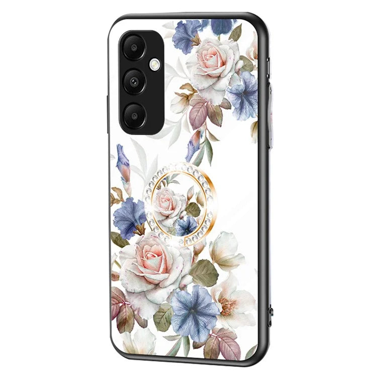 For Samsung Galaxy A55 5G Kickstand Case Flower Pattern Tempered Glass Cover