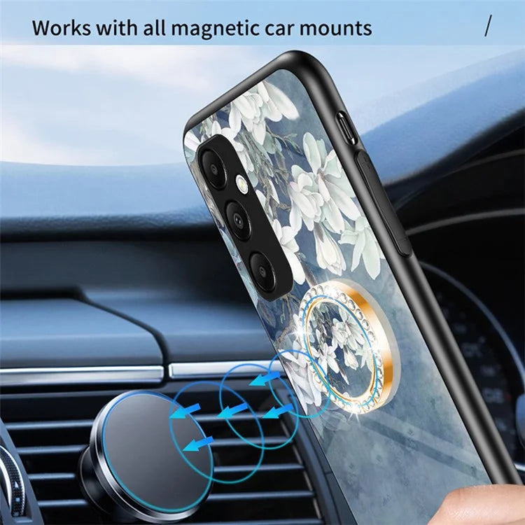 For Samsung Galaxy A55 5G Kickstand Case Flower Pattern Tempered Glass Cover