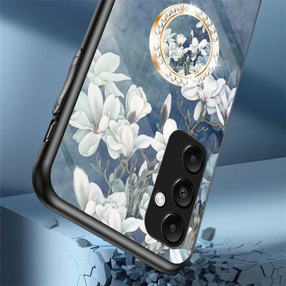For Samsung Galaxy A55 5G Kickstand Case Flower Pattern Tempered Glass Cover