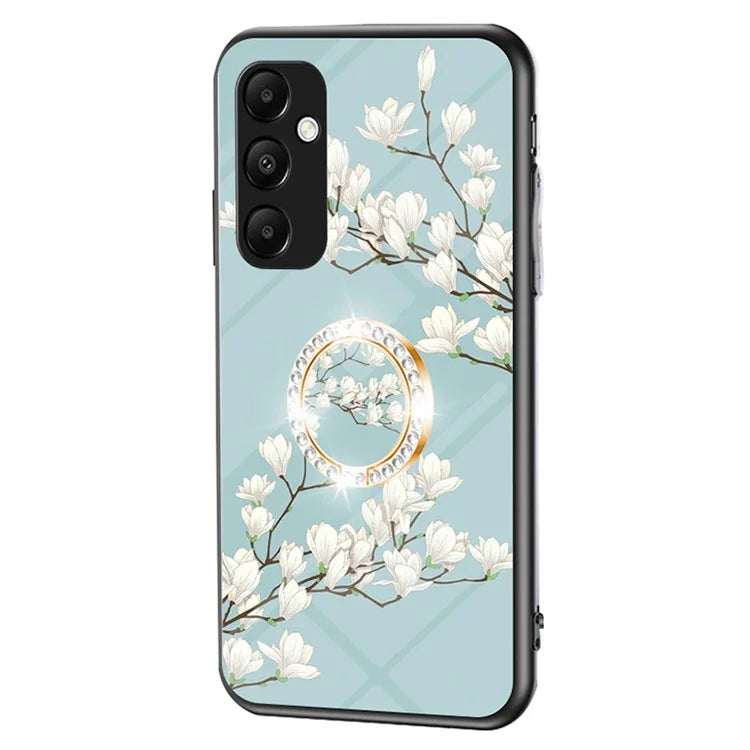 For Samsung Galaxy A55 5G Kickstand Case Flower Pattern Tempered Glass Cover