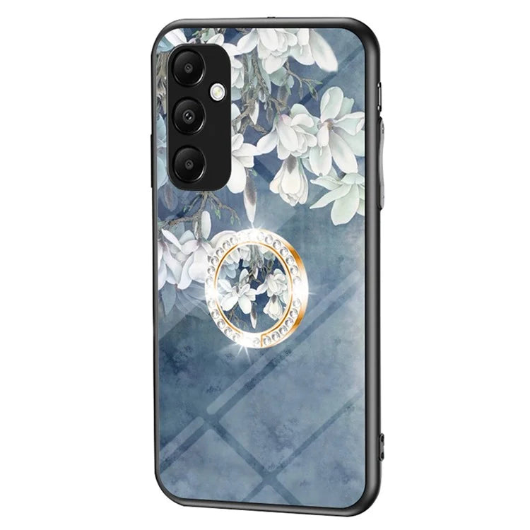 For Samsung Galaxy A55 5G Kickstand Case Flower Pattern Tempered Glass Cover