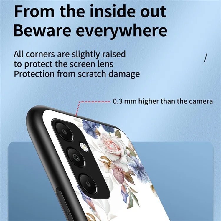 For Samsung Galaxy A55 5G Kickstand Case Flower Pattern Tempered Glass Cover