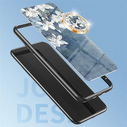 For Samsung Galaxy A55 5G Kickstand Case Flower Pattern Tempered Glass Cover
