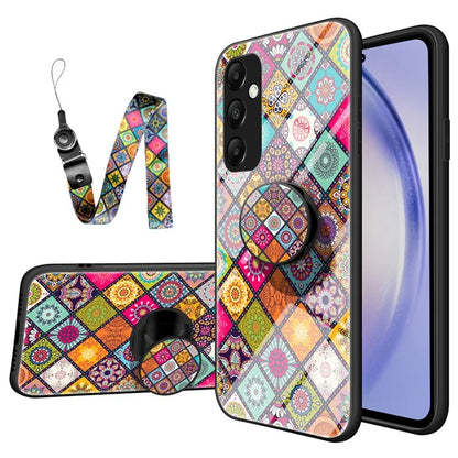 For Samsung Galaxy A55 5G Tempered Glass Case Kickstand Phone Cover with Strap