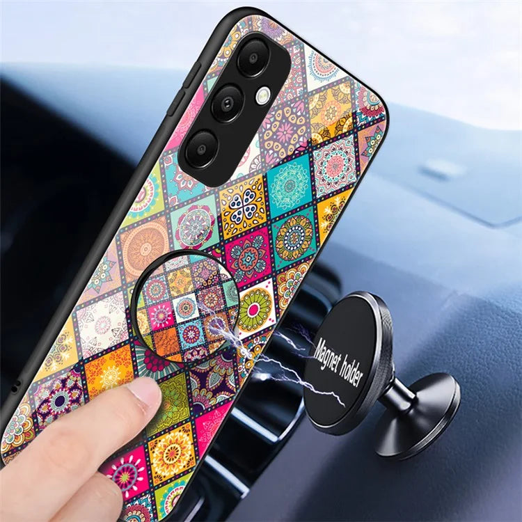 For Samsung Galaxy A55 5G Tempered Glass Case Kickstand Phone Cover with Strap