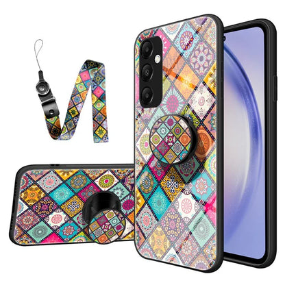 For Samsung Galaxy A55 5G Tempered Glass Case Kickstand Phone Cover with Strap