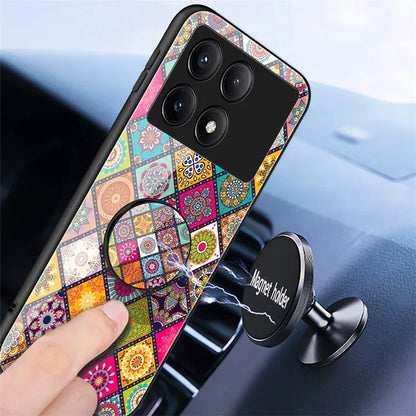 For Xiaomi Redmi K70E 5G / Poco X6 Pro 5G Case with Strap Flower Pattern Kickstand Tempered Glass Cover