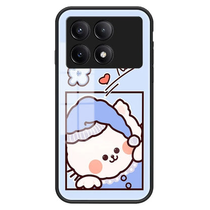For Xiaomi Redmi K70E 5G / Poco X6 Pro 5G Phone Case Tempered Glass Back Cover Cartoon Pattern