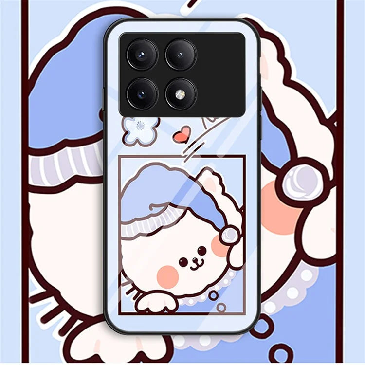 For Xiaomi Redmi K70E 5G / Poco X6 Pro 5G Phone Case Tempered Glass Back Cover Cartoon Pattern