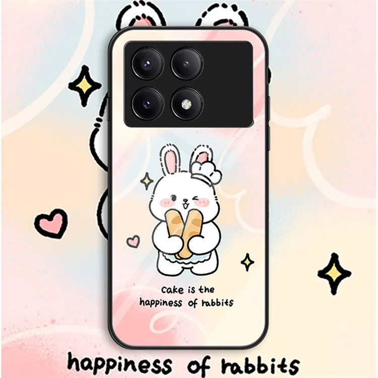 For Xiaomi Redmi K70E 5G / Poco X6 Pro 5G Phone Case Tempered Glass Back Cover Cartoon Pattern