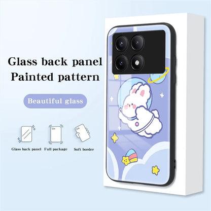 For Xiaomi Redmi K70E 5G / Poco X6 Pro 5G Phone Case Tempered Glass Back Cover Cartoon Pattern