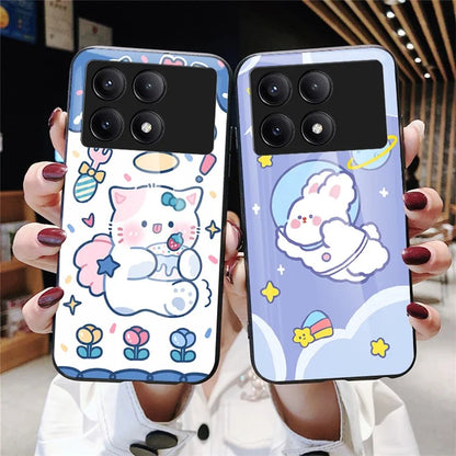 For Xiaomi Redmi K70E 5G / Poco X6 Pro 5G Phone Case Tempered Glass Back Cover Cartoon Pattern