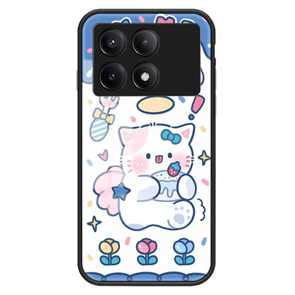 For Xiaomi Redmi K70E 5G / Poco X6 Pro 5G Phone Case Tempered Glass Back Cover Cartoon Pattern