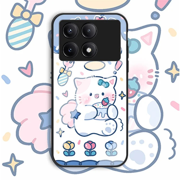 For Xiaomi Redmi K70E 5G / Poco X6 Pro 5G Phone Case Tempered Glass Back Cover Cartoon Pattern