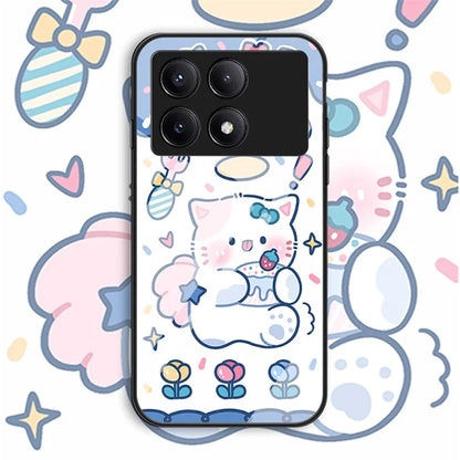 For Xiaomi Redmi K70E 5G / Poco X6 Pro 5G Phone Case Tempered Glass Back Cover Cartoon Pattern