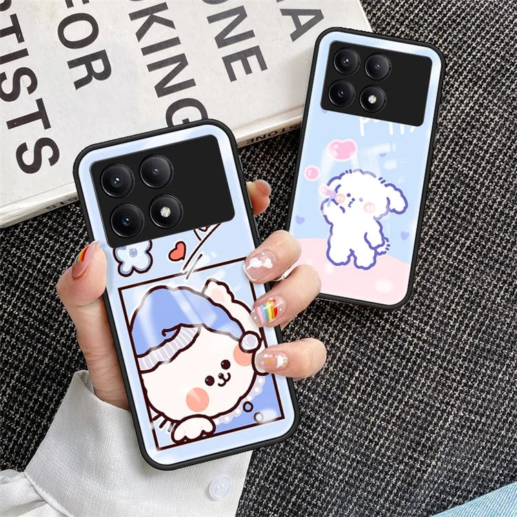 For Xiaomi Redmi K70E 5G / Poco X6 Pro 5G Phone Case Tempered Glass Back Cover Cartoon Pattern