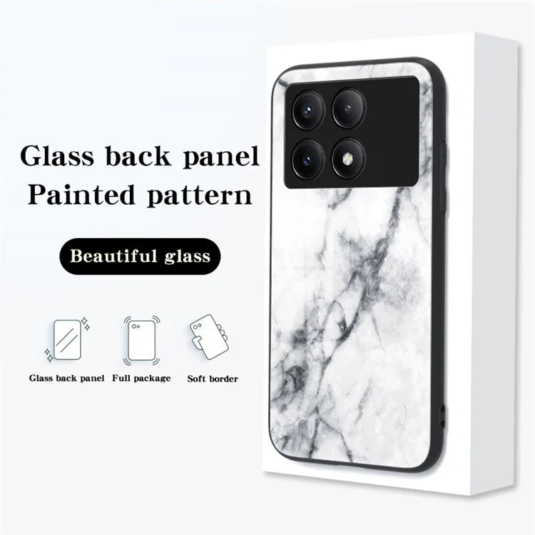 For Xiaomi Redmi K70E 5G / Poco X6 Pro 5G Case Marble Pattern Tempered Glass+PC+TPU Cover