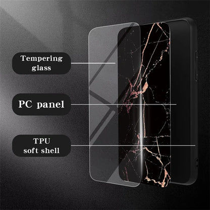 For Xiaomi Redmi K70E 5G / Poco X6 Pro 5G Case Marble Pattern Tempered Glass+PC+TPU Cover