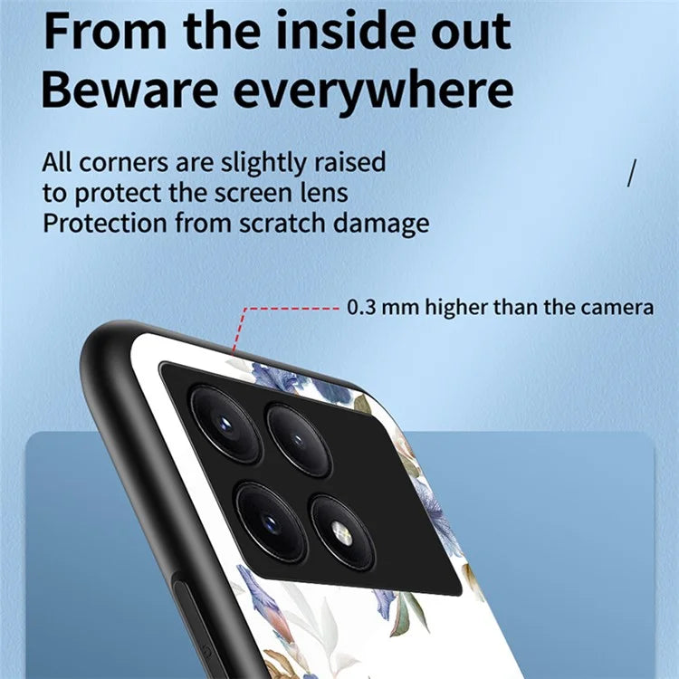 For Xiaomi Redmi K70E 5G / Poco X6 Pro 5G Case Tempered Glass Kickstand Cover Flower Pattern
