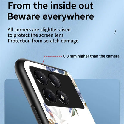 For Xiaomi Redmi K70E 5G / Poco X6 Pro 5G Case Tempered Glass Kickstand Cover Flower Pattern