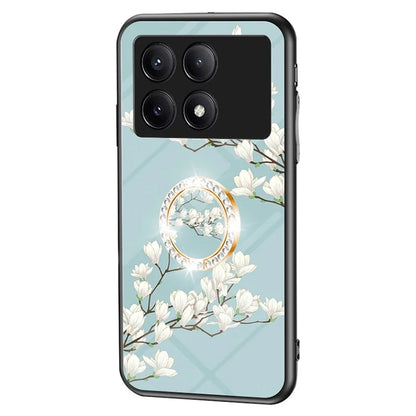 For Xiaomi Redmi K70E 5G / Poco X6 Pro 5G Case Tempered Glass Kickstand Cover Flower Pattern