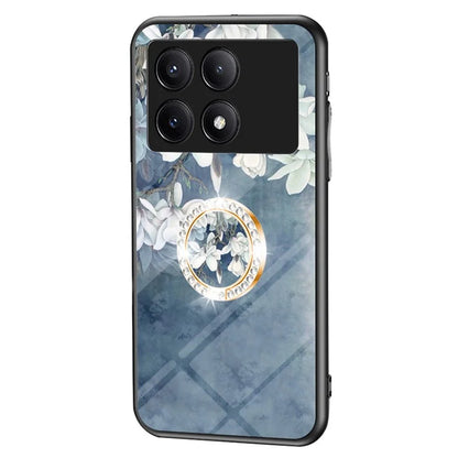For Xiaomi Redmi K70E 5G / Poco X6 Pro 5G Case Tempered Glass Kickstand Cover Flower Pattern