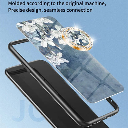 For Xiaomi Redmi K70E 5G / Poco X6 Pro 5G Case Tempered Glass Kickstand Cover Flower Pattern