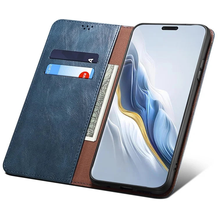 For Honor Magic6 5G Case PU Leather Wallet Phone Cover Waxy Crazy Horse Texture