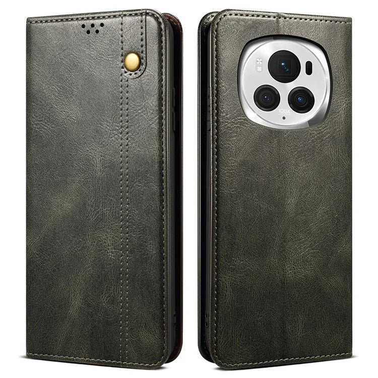 For Honor Magic6 5G Case PU Leather Wallet Phone Cover Waxy Crazy Horse Texture