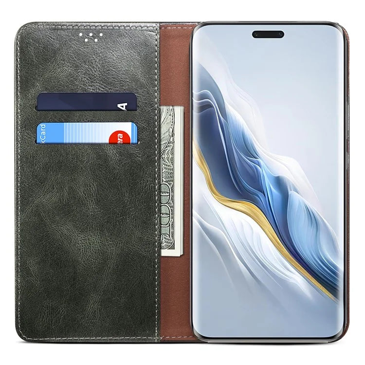 For Honor Magic6 5G Case PU Leather Wallet Phone Cover Waxy Crazy Horse Texture