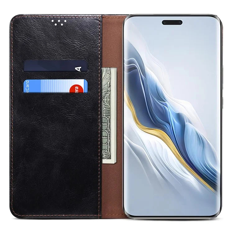 For Honor Magic6 5G Case PU Leather Wallet Phone Cover Waxy Crazy Horse Texture