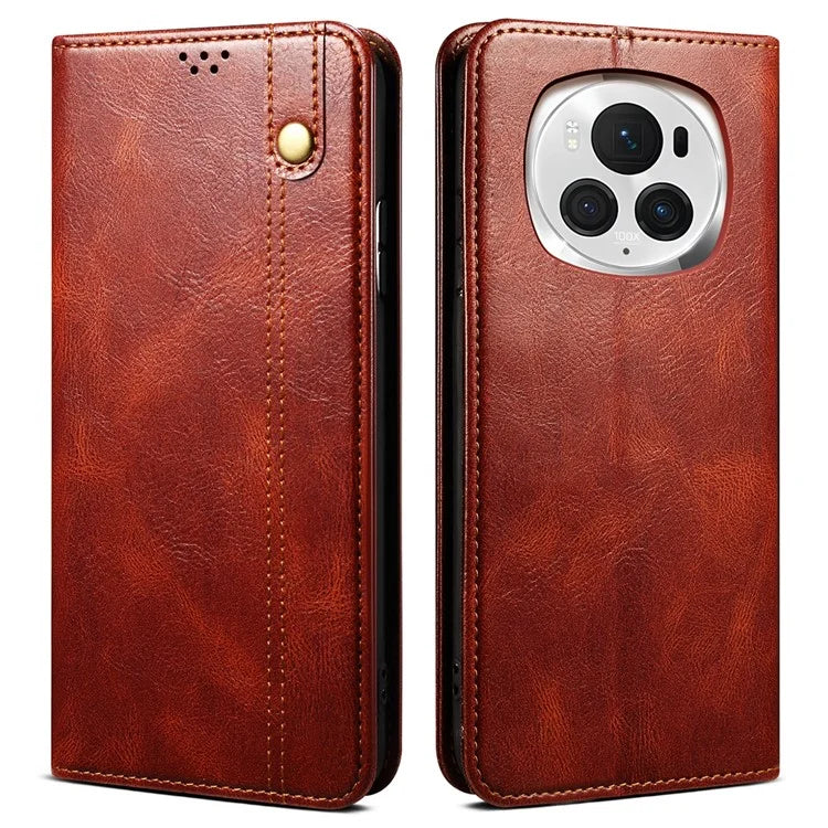 For Honor Magic6 5G Case PU Leather Wallet Phone Cover Waxy Crazy Horse Texture