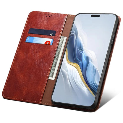 For Honor Magic6 5G Case PU Leather Wallet Phone Cover Waxy Crazy Horse Texture