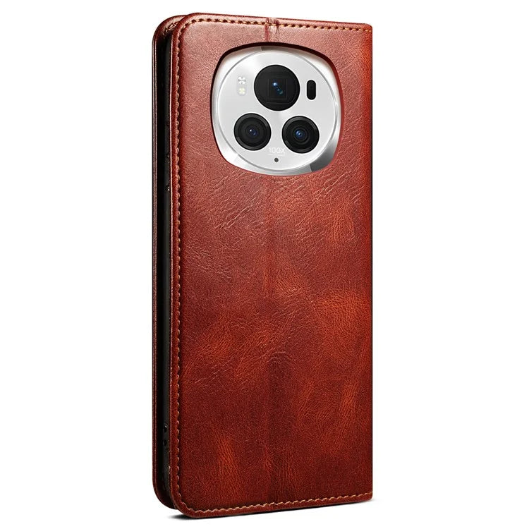 For Honor Magic6 5G Case PU Leather Wallet Phone Cover Waxy Crazy Horse Texture