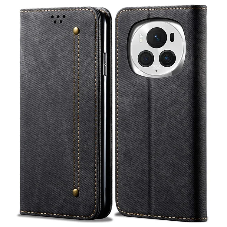 For Honor Magic6 5G Case Jeans Cloth Texture Flip Leather Phone Cover