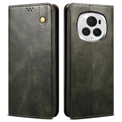 For Honor Magic6 Pro 5G Leather Case Waxy Crazy Horse Texture Wallet Phone Cover